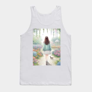 Sweet girl with a cat in the flower garden Tank Top